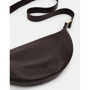 ALLSAINTS Half Moon Leather Crossbody Bag Bitter Brown Minimalist Shoulder Purse